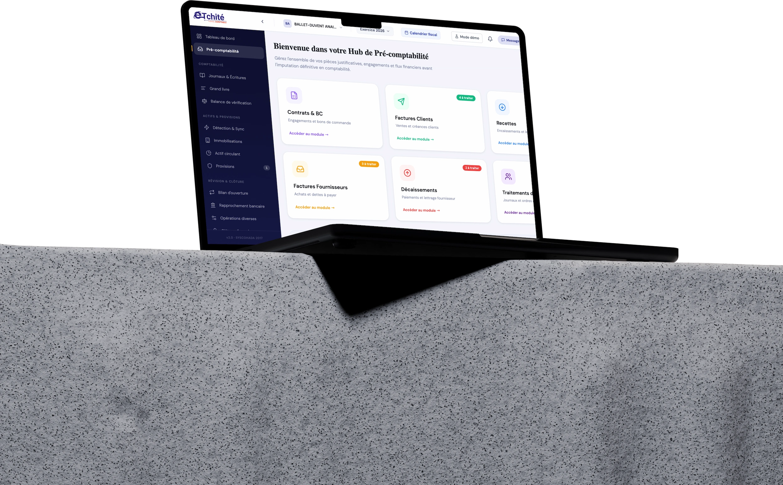 Hub de pré-comptabilité e-Tchité sur ordinateur portable